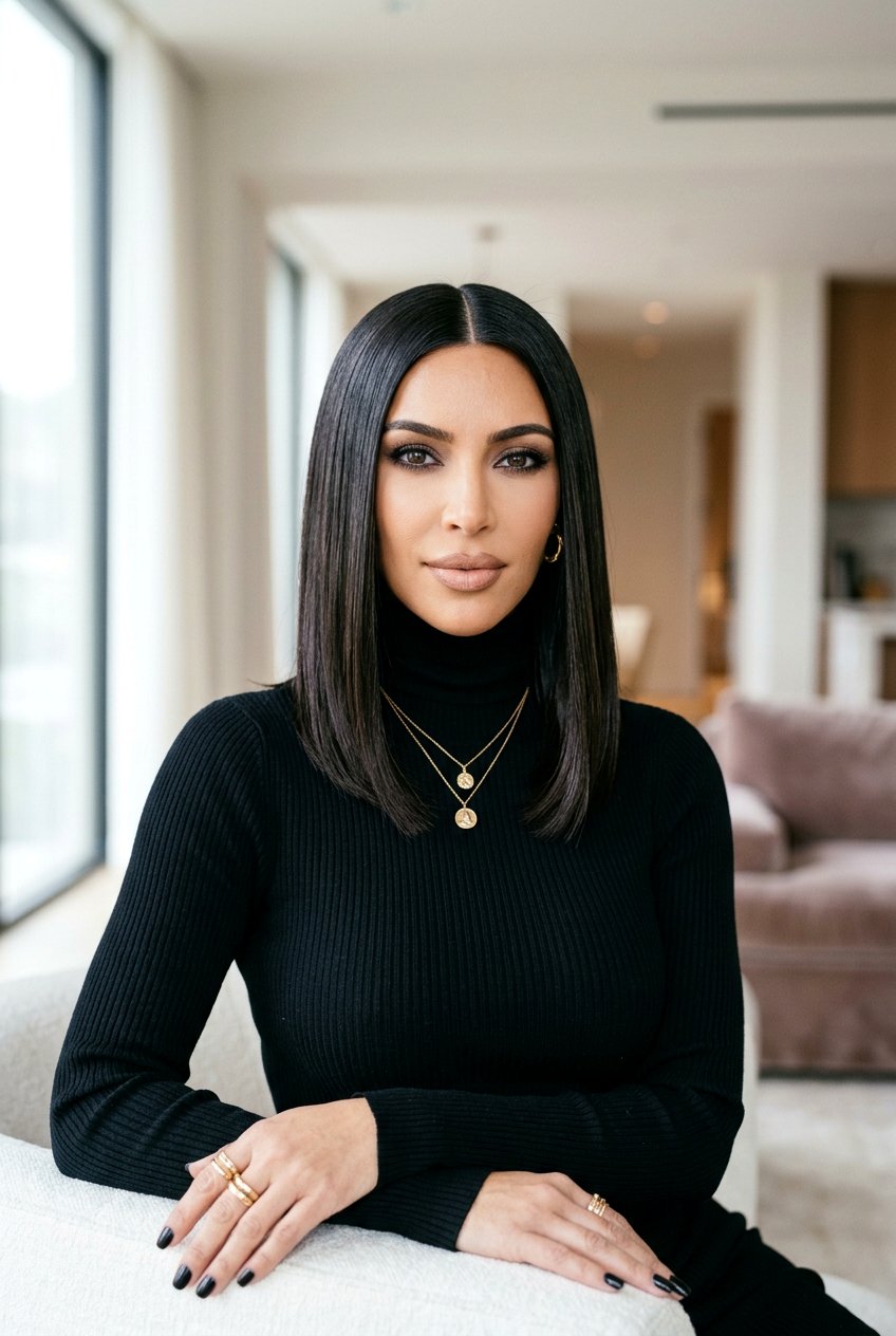 Kim Kardashian Sleek Lob - 20 celebrity inspired lob haircut - 20 celebrity inspired lob haircut