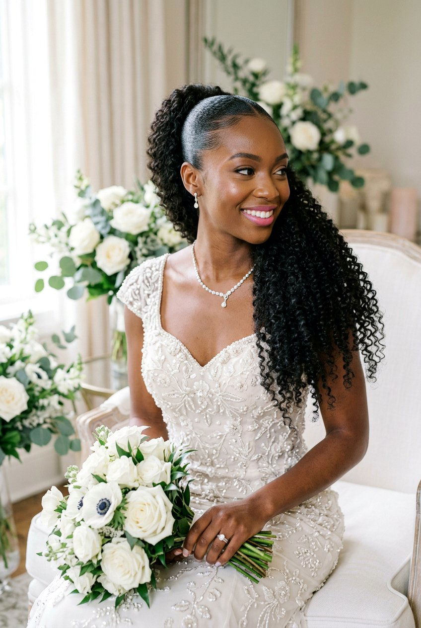 Kinky Curly Ponytail For Black Bride - 20 natural bridal hairstyles for black women - 20 natural bridal hairstyles for black women