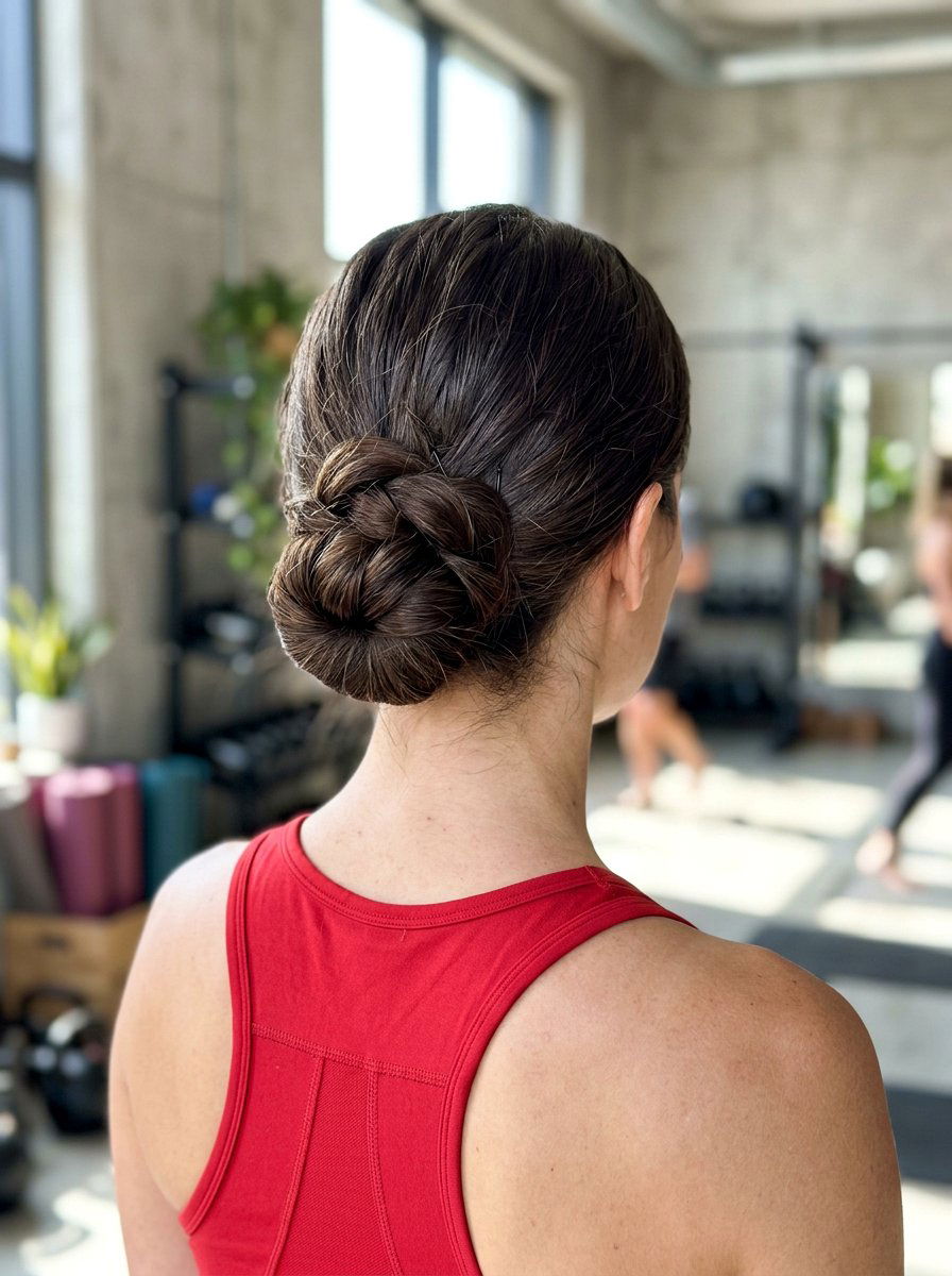 Knot Low Bun - 20 yoga hairstyle with low bun - 20 yoga hairstyle with low bun