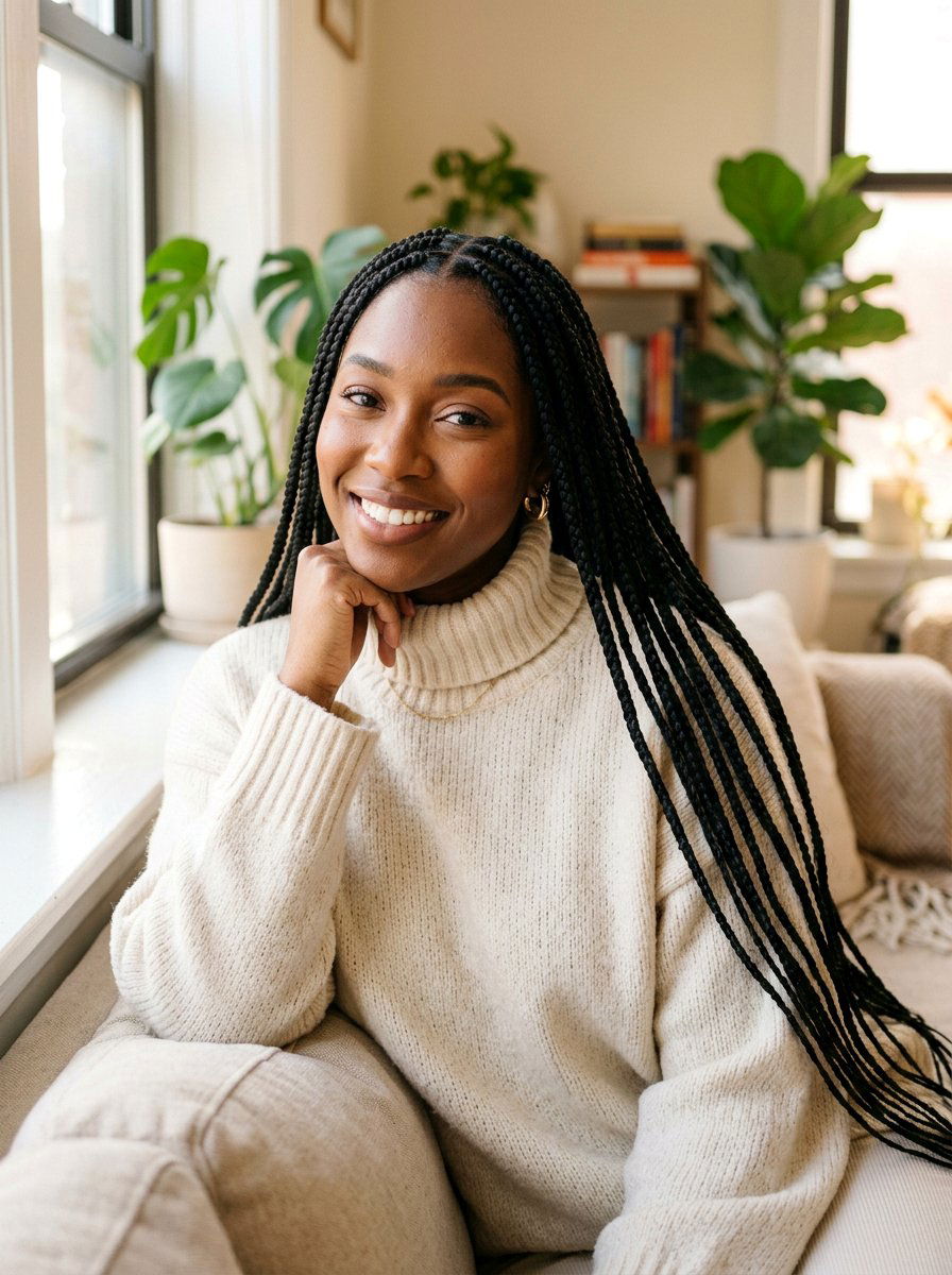 Knotless Box Braids - 20 winter protective styles for natural hair - 20 winter protective styles for natural hair