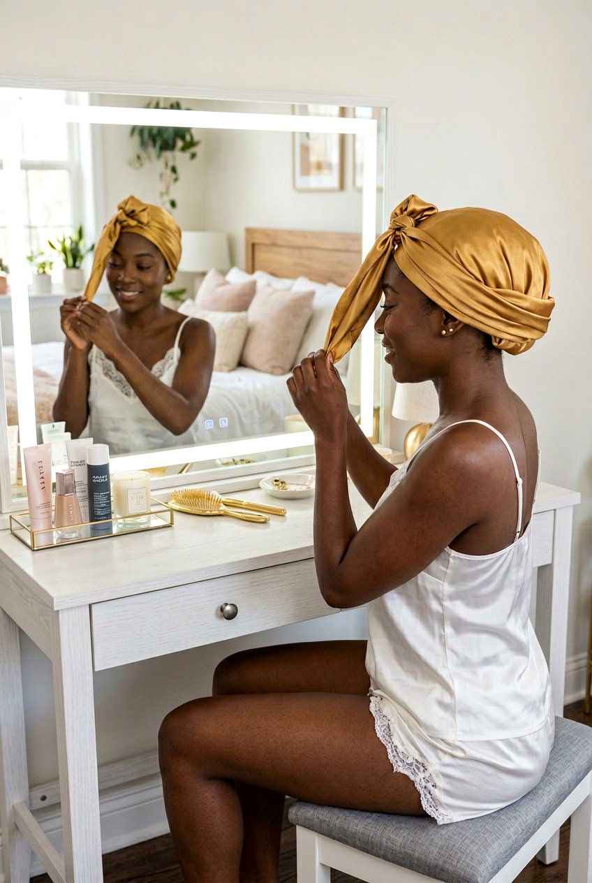 Knotless Box Braids Loosely Wrapped in Satin Scarf - 20 braided protective styles for sleep - 20 braided protective styles for sleep