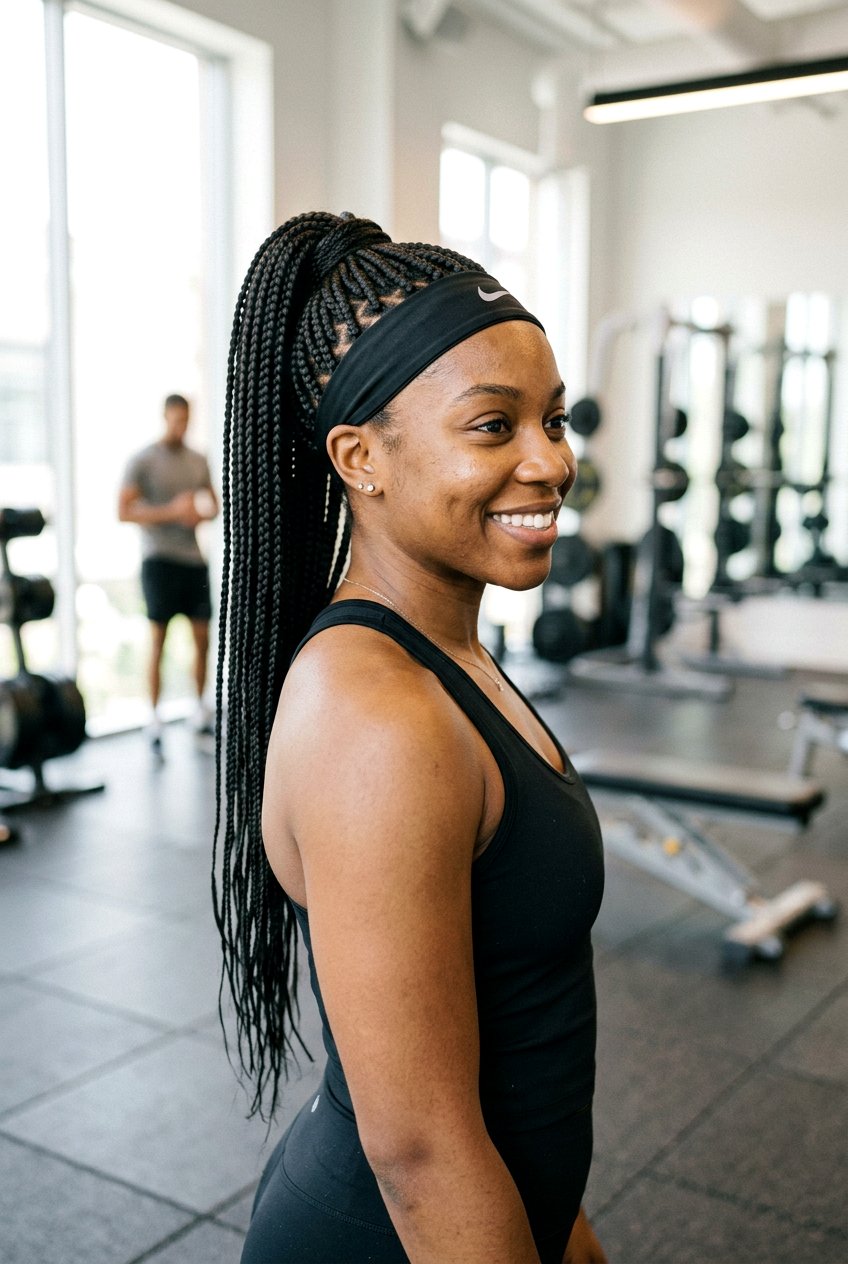 Knotless Box Braids Ponytail - 20 gym protective styles for natural hair - 20 gym protective styles for natural hair