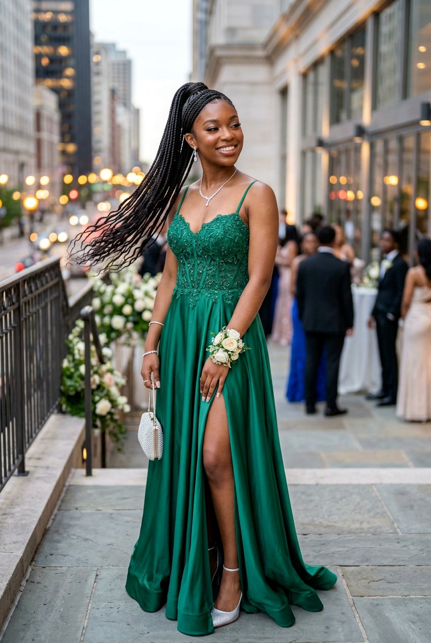 Knotless Box Braids Ponytail - 20 black women prom hairstyle ideas - 20 black women prom hairstyle ideas