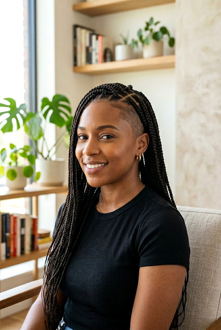 Knotless Box Braids with Shaved Sides - 20 natural hairstyle with shaved sides - 20 natural hairstyle with shaved sides