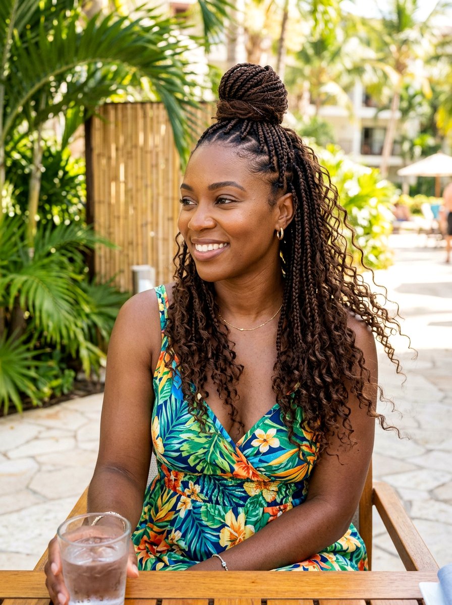 Knotless Braid Half Updo - 20 vacation hairstyle with braided half updo - 20 vacation hairstyle with braided half updo