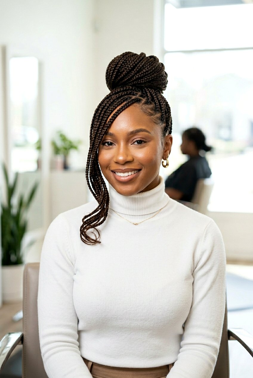 Knotless Braided Bun With Layered Swoop - 20 braided bun with swoop bangs - 20 braided bun with swoop bangs