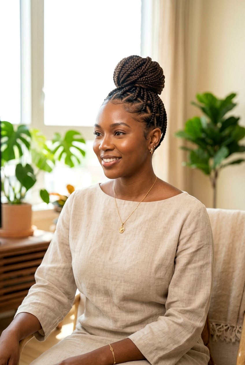 Knotless Braided Bun - 20 braided bun for black women - 20 braided bun for black women