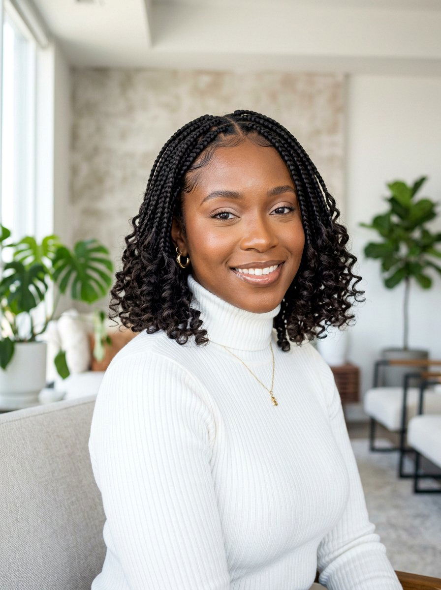 Knotless Braids Bob With Curls - 20 knotless braids with curls - 20 knotless braids with curls