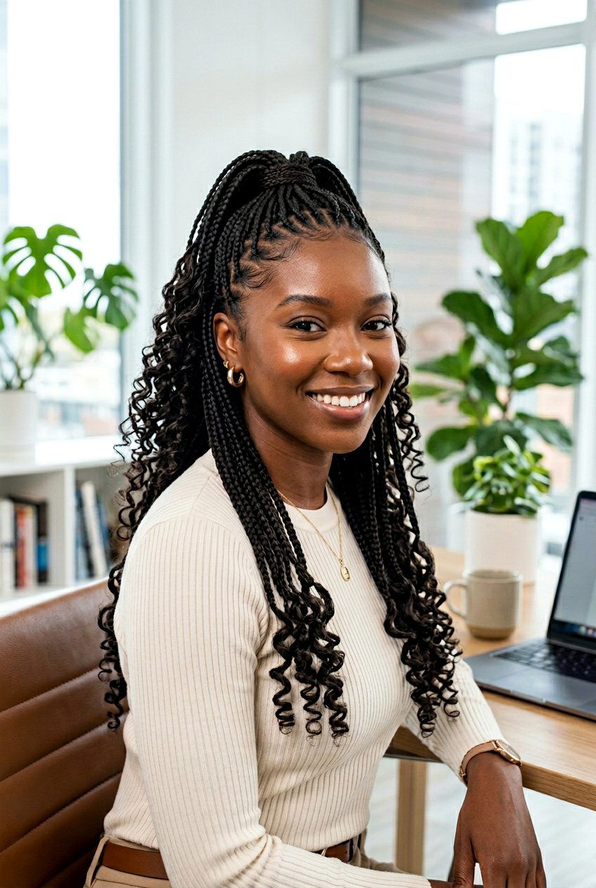 Knotless Braids Half Up Half Down - 20 black women office hairstyle ideas - 20 black women office hairstyle ideas