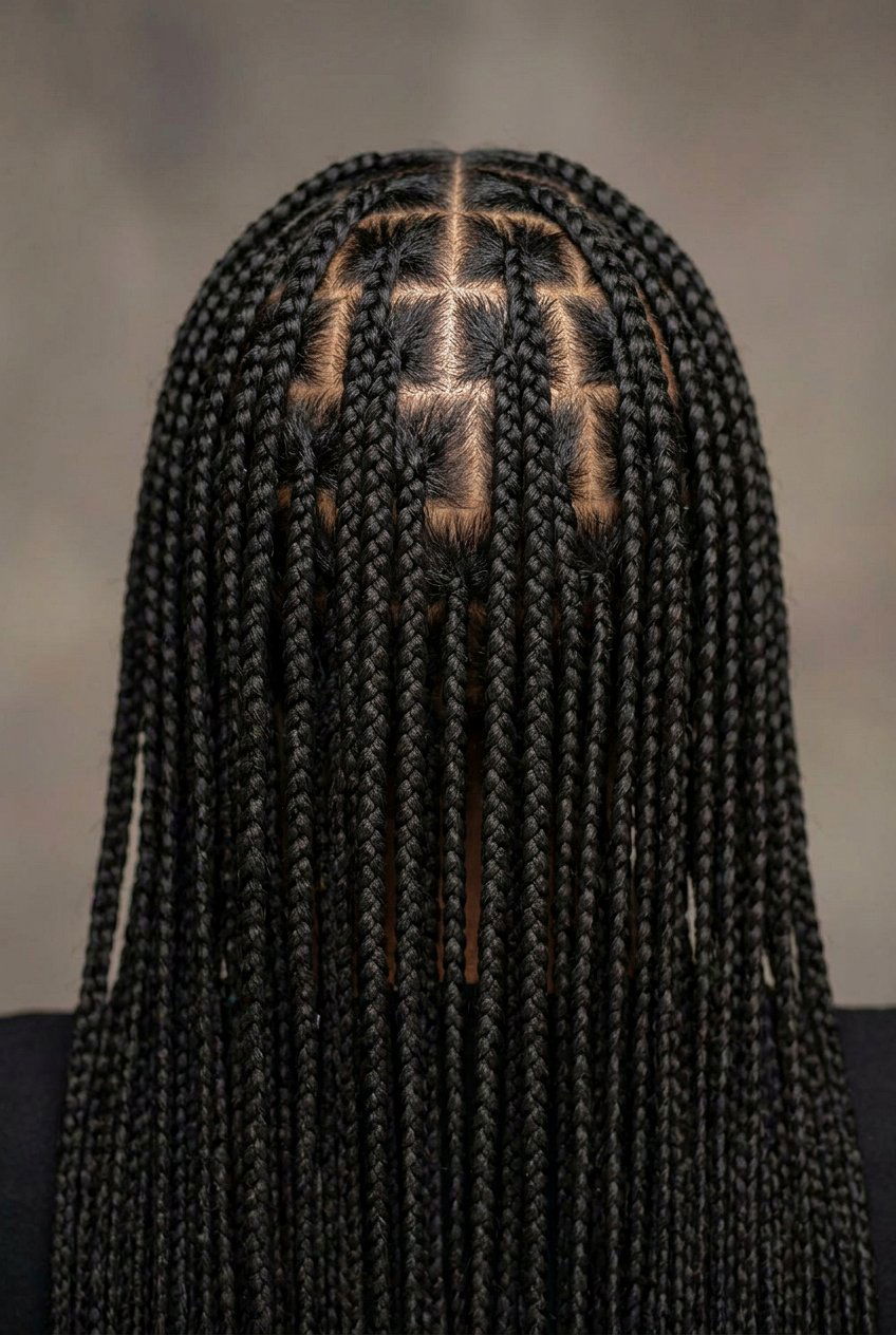 Knotless Braids Space Buns with Floral Accents - 20 bridal knotless braids hairstyles - 20 bridal knotless braids hairstyles