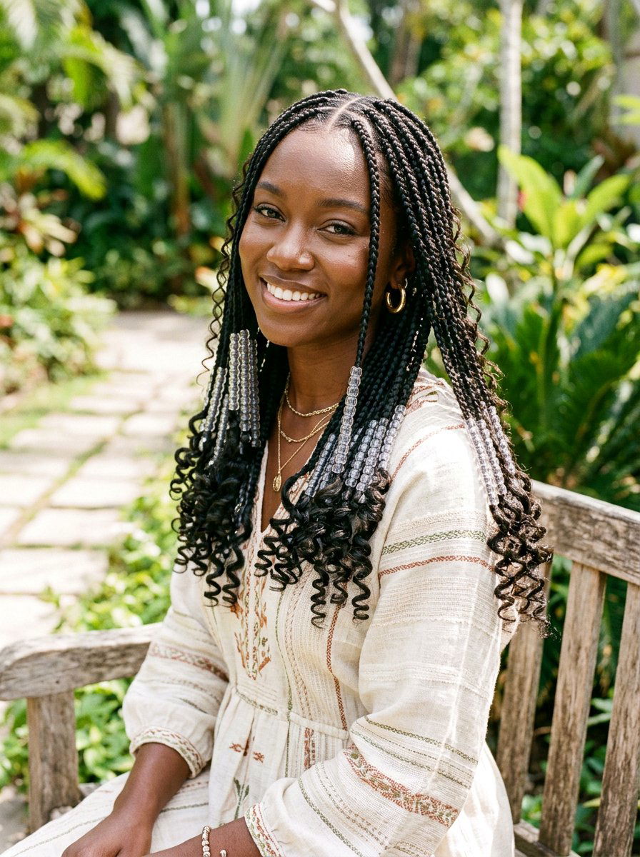Knotless Braids With Beads And Curls - 20 knotless braids with curls - 20 knotless braids with curls