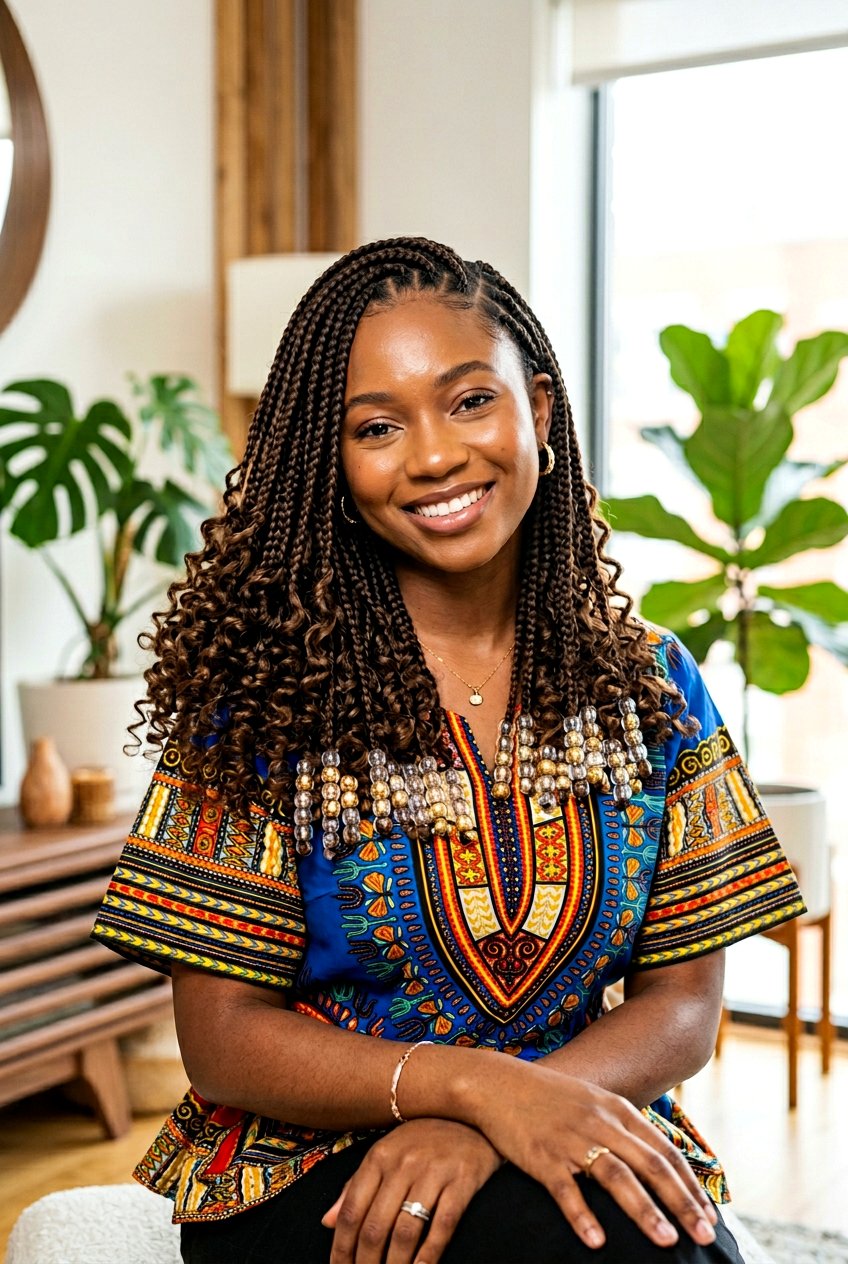 Knotless Braids With Curly Ends and Beads - 20 knotless braids with curly ends for women - 20 knotless braids with curly ends for women