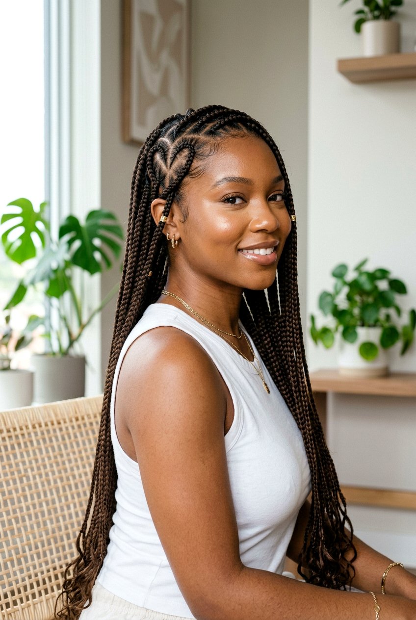 Knotless Braids With Heart Design - 20 braided heart hairstyle - 20 braided heart hairstyle