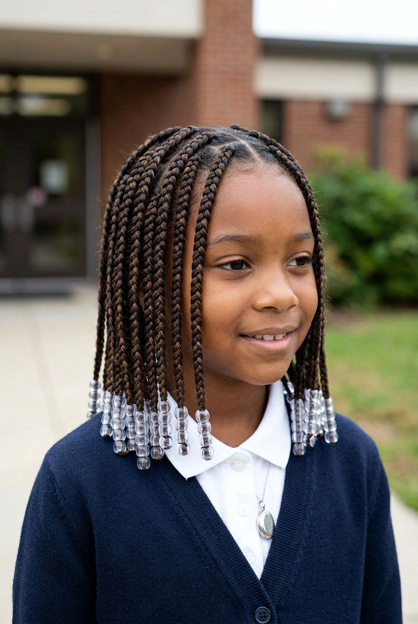 Knotless Braids with Blue and White Beads - 20 kids knotless braids with beads - 20 kids knotless braids with beads