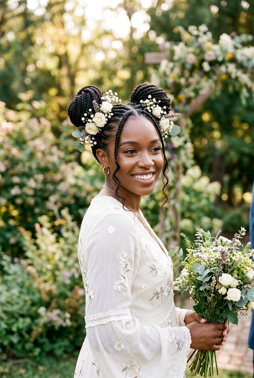 Knotless Braids with Braided Crown and Loose Ends - 20 bridal knotless braids hairstyles - 20 bridal knotless braids hairstyles