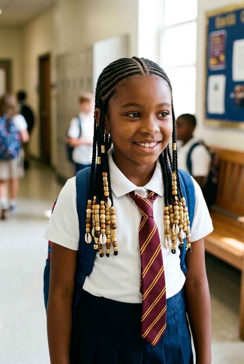 Knotless Braids with Butterfly Beads - 20 school braid styles for black girls with beads - 20 school braid styles for black girls with beads