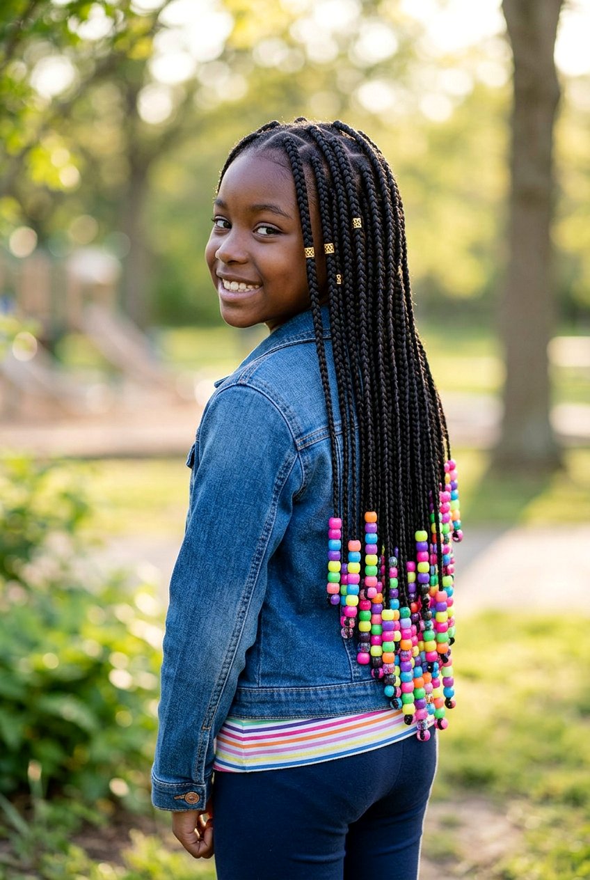 Knotless Braids with Butterfly Clips and Beads - 20 kids knotless braids with beads - 20 kids knotless braids with beads