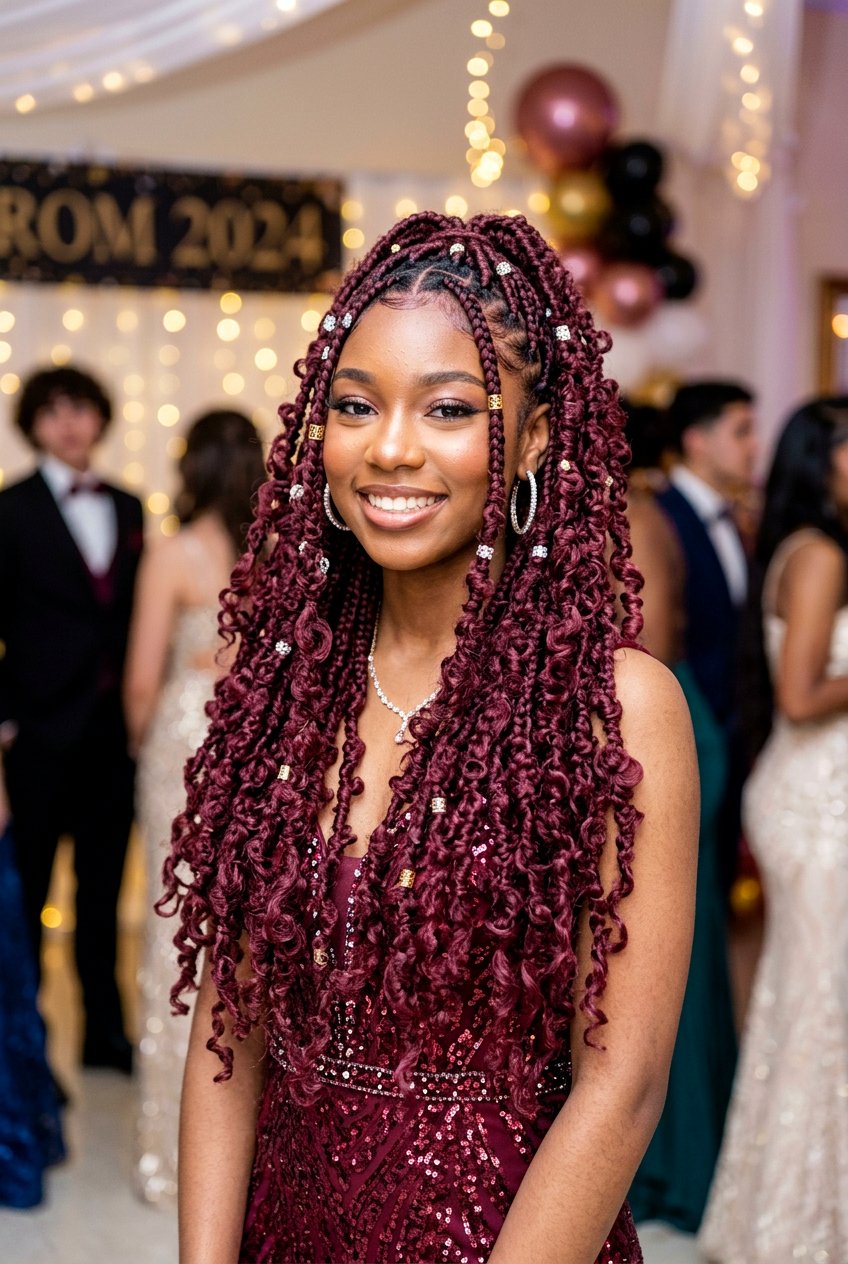 Knotless Braids with Butterfly Locs Curls - 20 prom knotless braids with curls - 20 prom knotless braids with curls