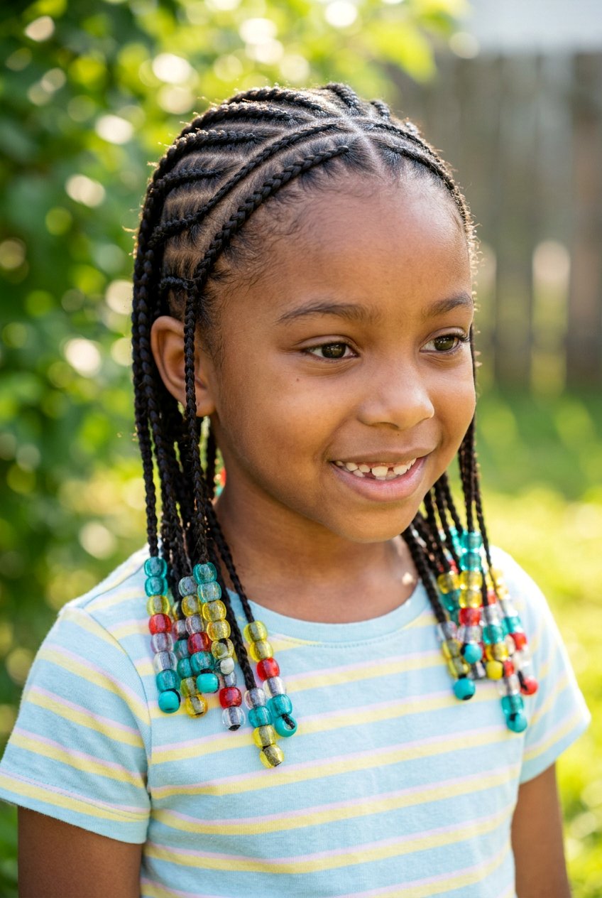 Knotless Braids with Colored Hair and Gold Beads - 20 kids knotless braids with beads - 20 kids knotless braids with beads