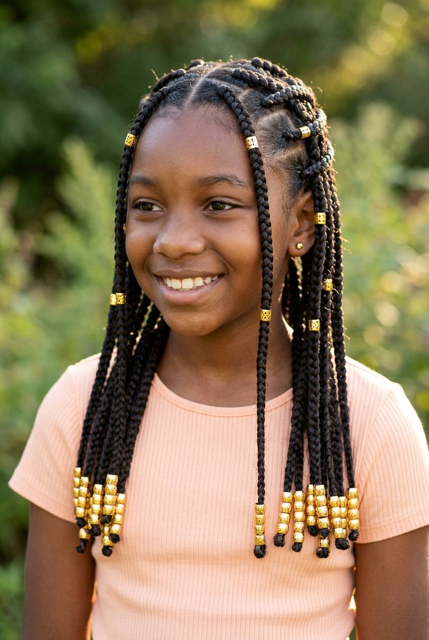 Knotless Braids with Cowrie Shell Beads - 20 kids knotless braids with beads - 20 kids knotless braids with beads