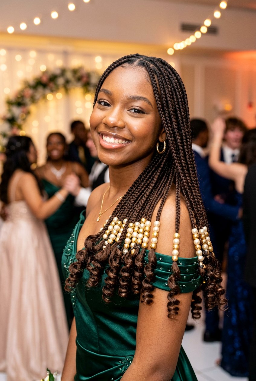 Knotless Braids with Curls and Beads - 20 prom knotless braids with curls - 20 prom knotless braids with curls