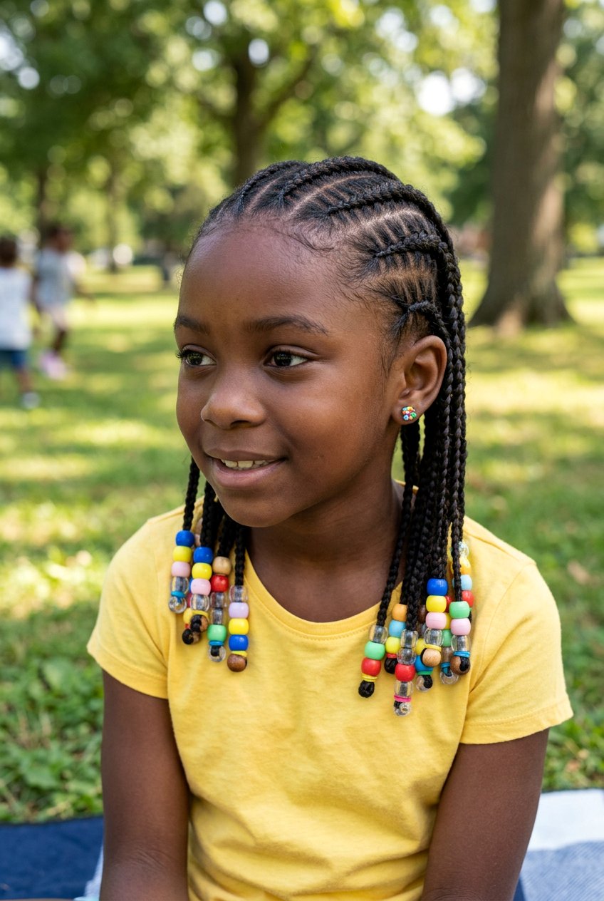 Knotless Braids with Red and Black Beads - 20 kids knotless braids with beads - 20 kids knotless braids with beads