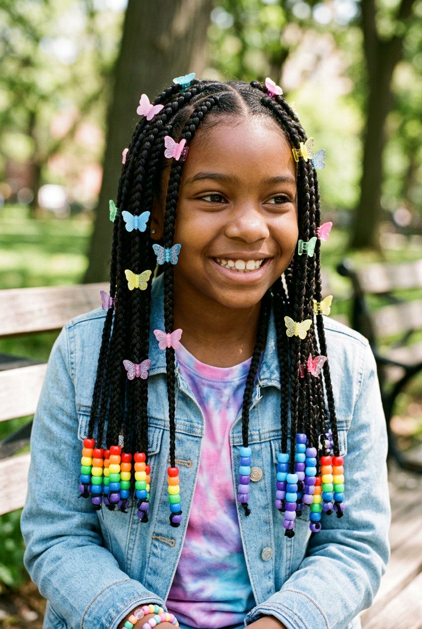 Knotless Feed In Braids with Beads - 20 kids knotless braids with beads - 20 kids knotless braids with beads
