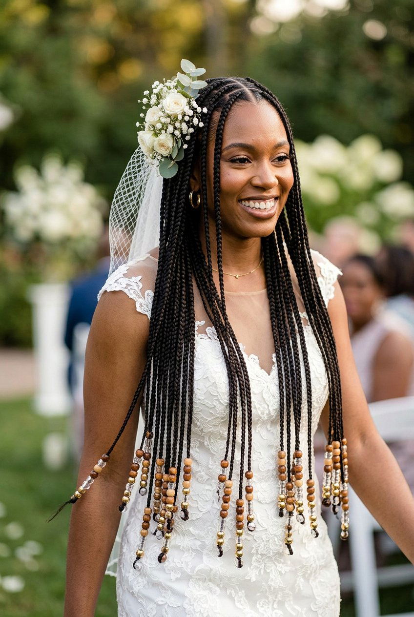 Knotless Feed In Braids with Side Swept Style - 20 bridal knotless braids hairstyles - 20 bridal knotless braids hairstyles