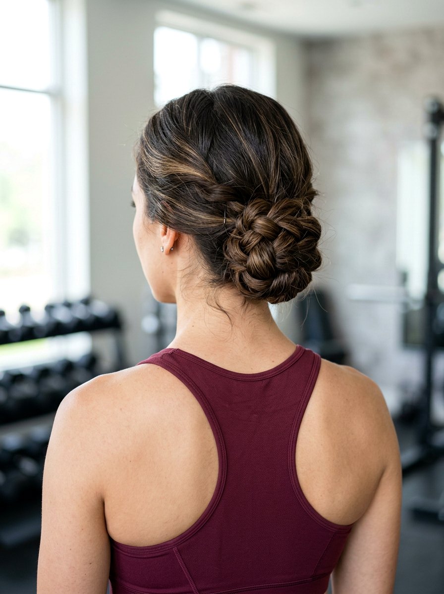 Knotted Braid Low Bun - 20 gym hairstyle with low braid bun - 20 gym hairstyle with low braid bun