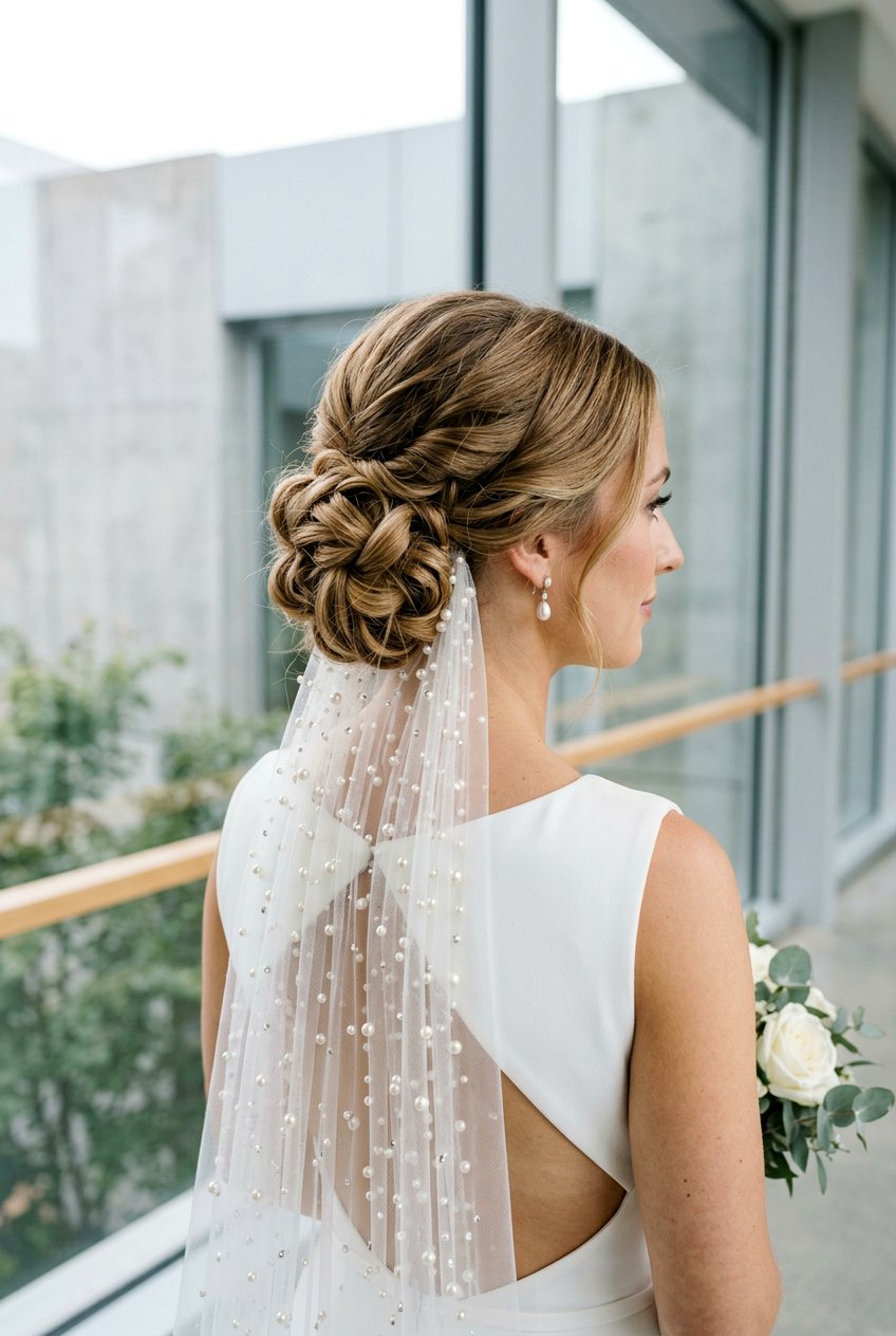 20 Elegant Bridal Low Bun With Pearl Veil Styles to Try