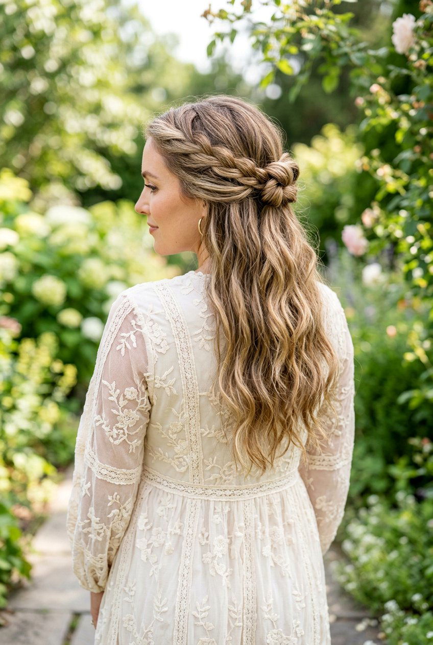 Knotted Half Updo - 20 easy hairstyles for busy moms with long hair - 20 easy hairstyles for busy moms with long hair