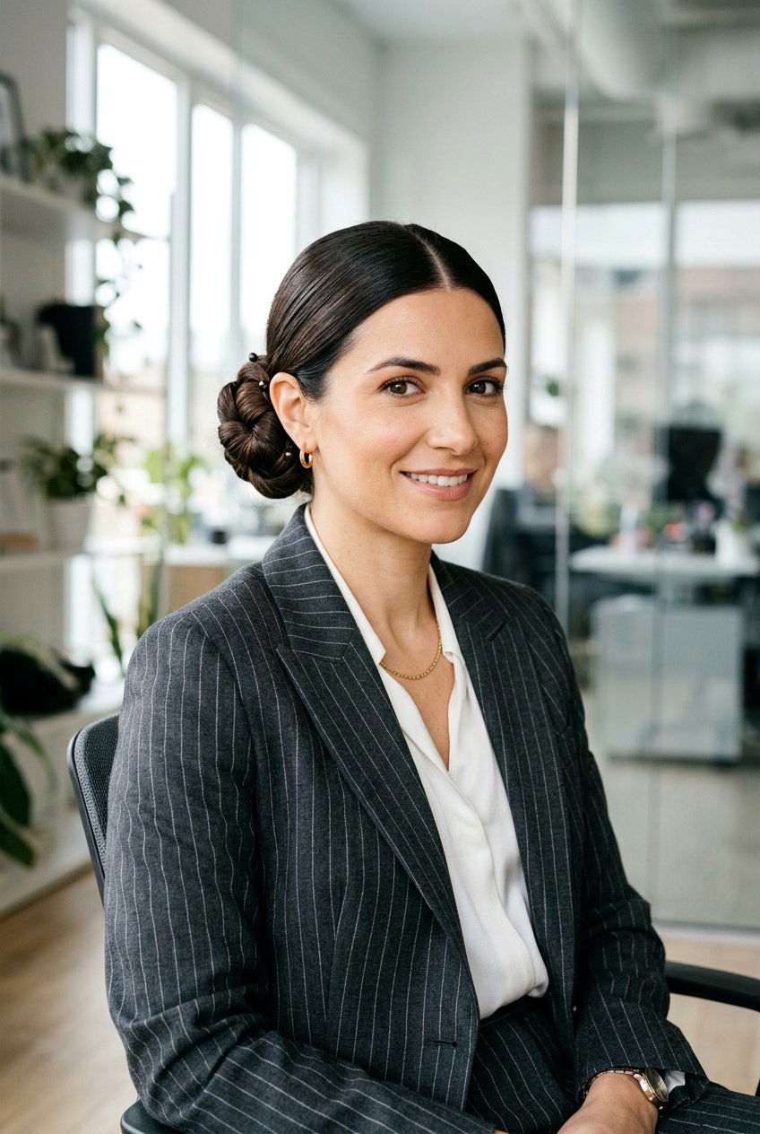 Knotted Low Bun - 20 professional low bun with middle part - 20 professional low bun with middle part