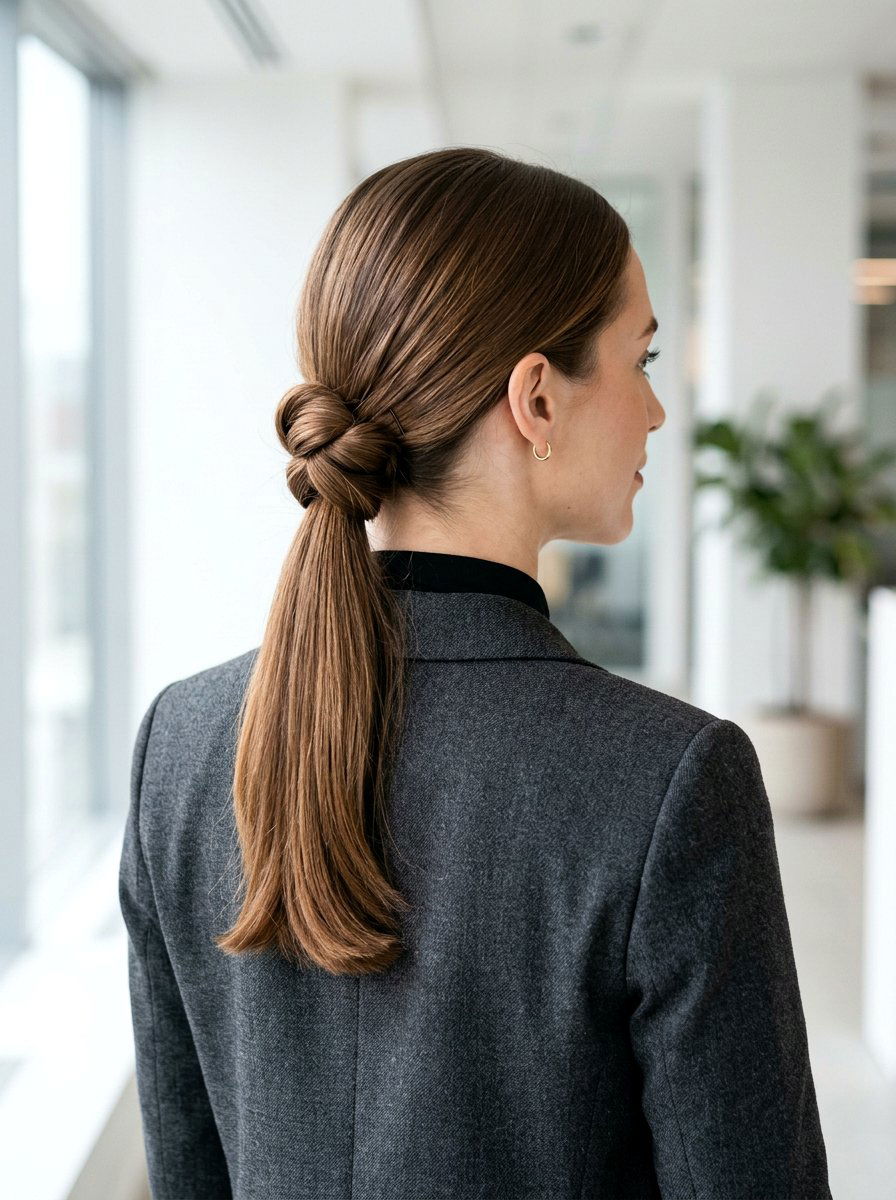 Knotted Low Ponytail - 20 quick office hairstyle for medium hair - 20 quick office hairstyle for medium hair