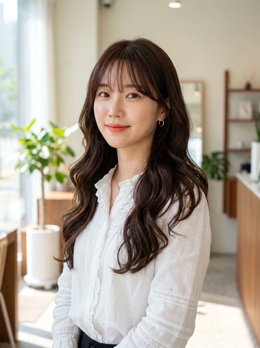 Korean Long Layered Perm With See Through Bangs - 20 korean wave perm for long hair - 20 korean wave perm for long hair