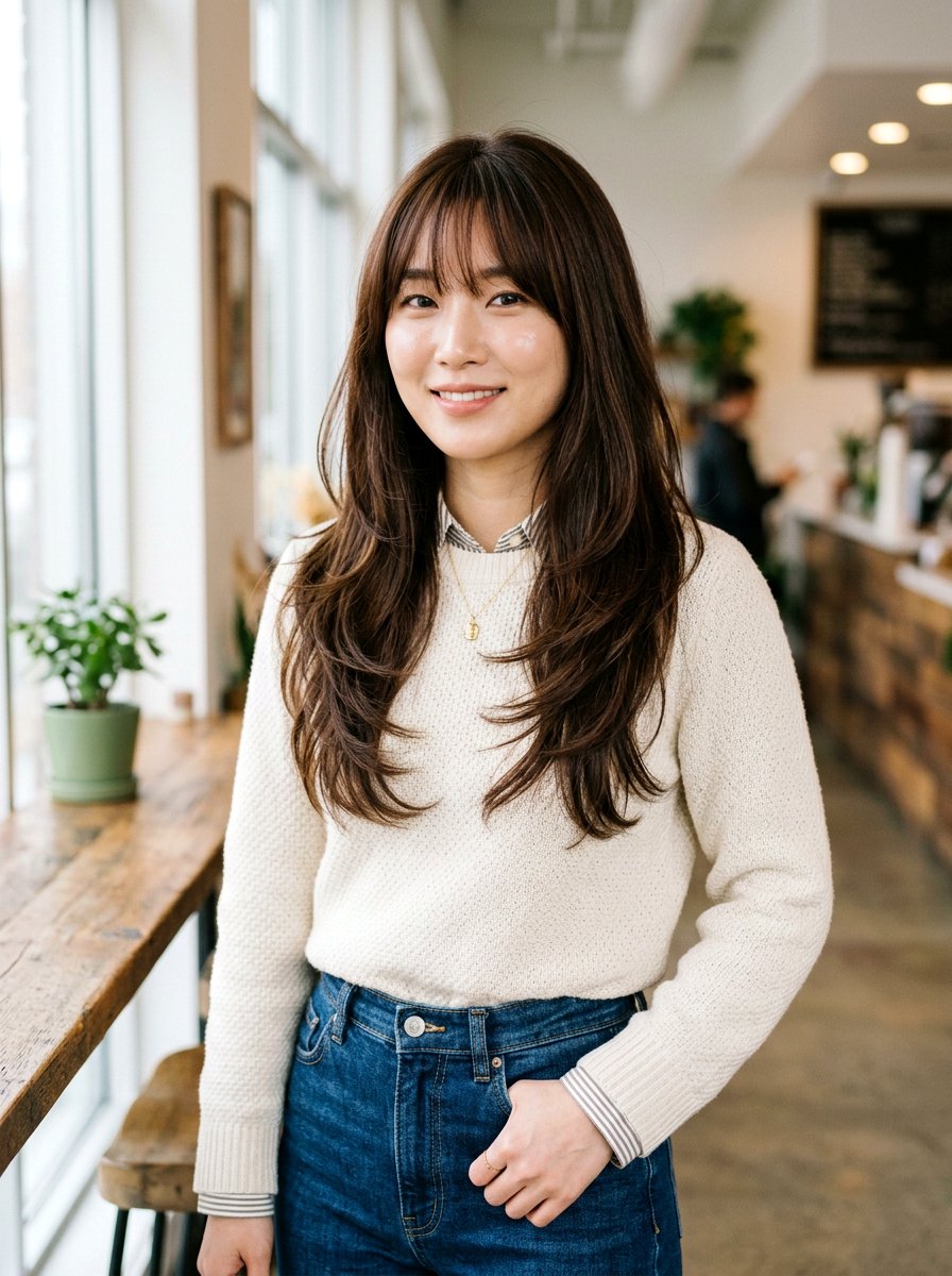 Korean Long Layers With Eyebrow Grazing Bangs - 20 korean long layers with bangs - 20 korean long layers with bangs