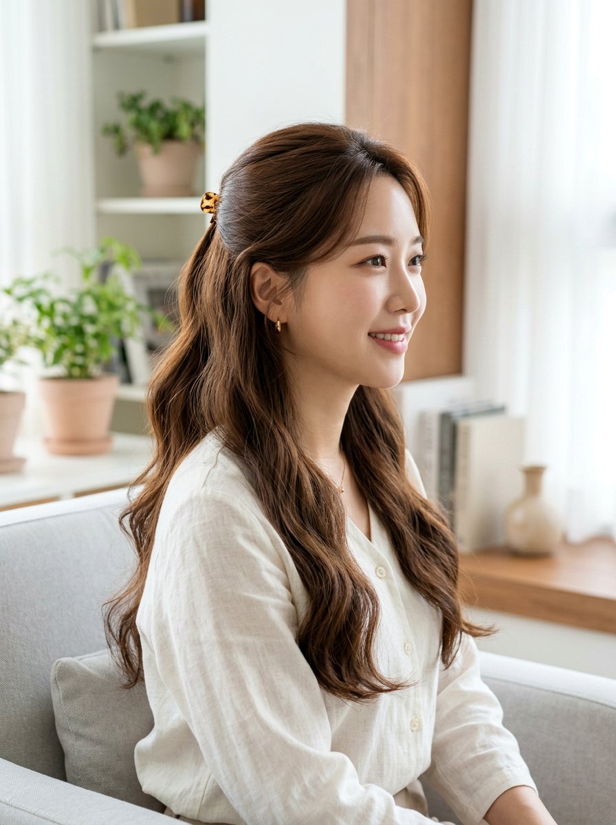 Korean Long Wave Perm With Half Up Styling - 20 korean wave perm for long hair - 20 korean wave perm for long hair