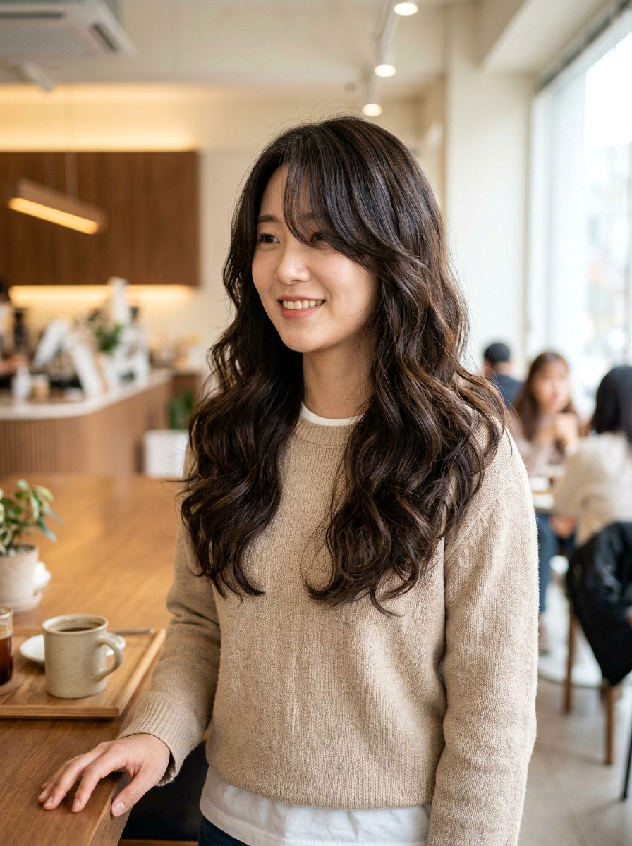 Korean Long Wave Perm With Side Bangs - 20 korean wave perm for long hair - 20 korean wave perm for long hair