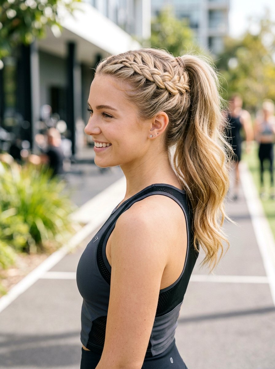 Lace Braid High Ponytail - 20 tennis ponytail with braid - 20 tennis ponytail with braid
