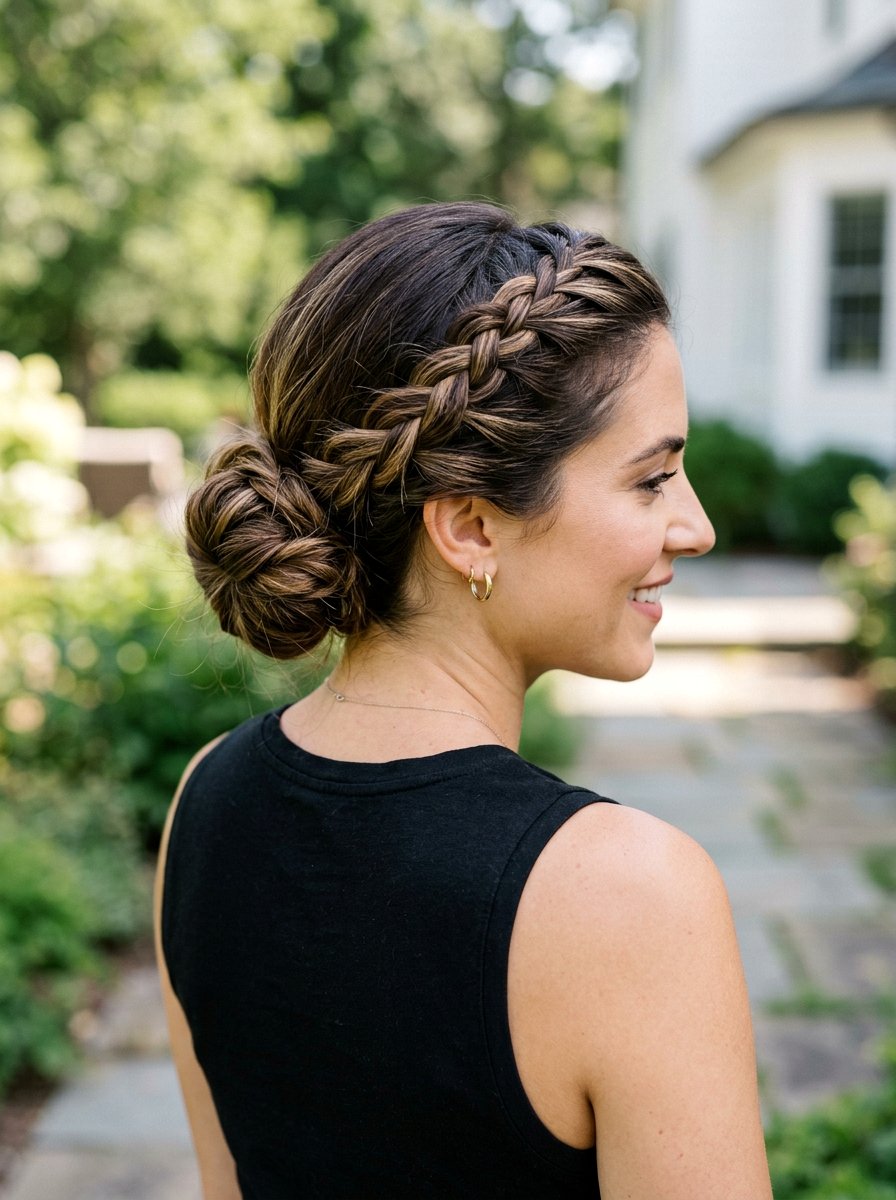 Lace Braid Low Bun - 20 gym hairstyle with low braid bun - 20 gym hairstyle with low braid bun