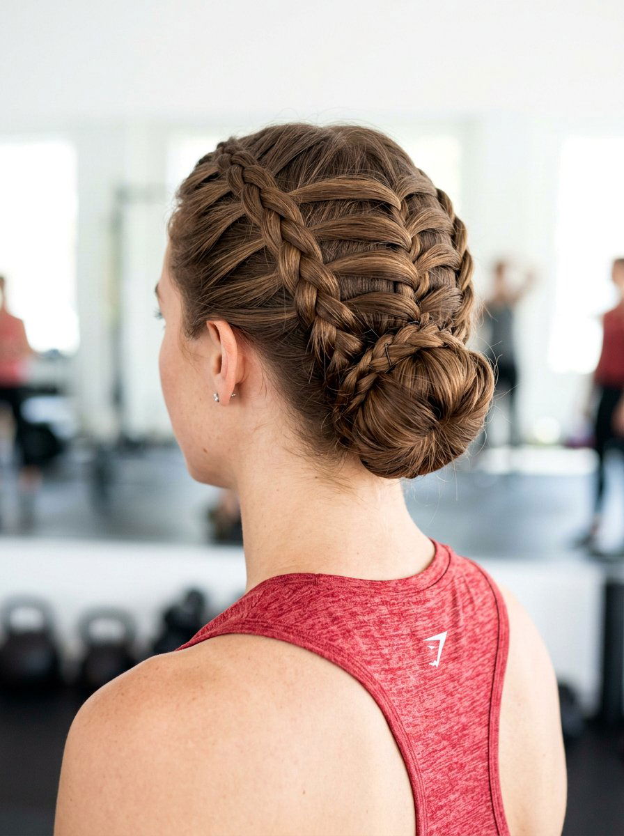 Ladder Braid Low Bun - 20 gym hairstyle with low braid bun - 20 gym hairstyle with low braid bun