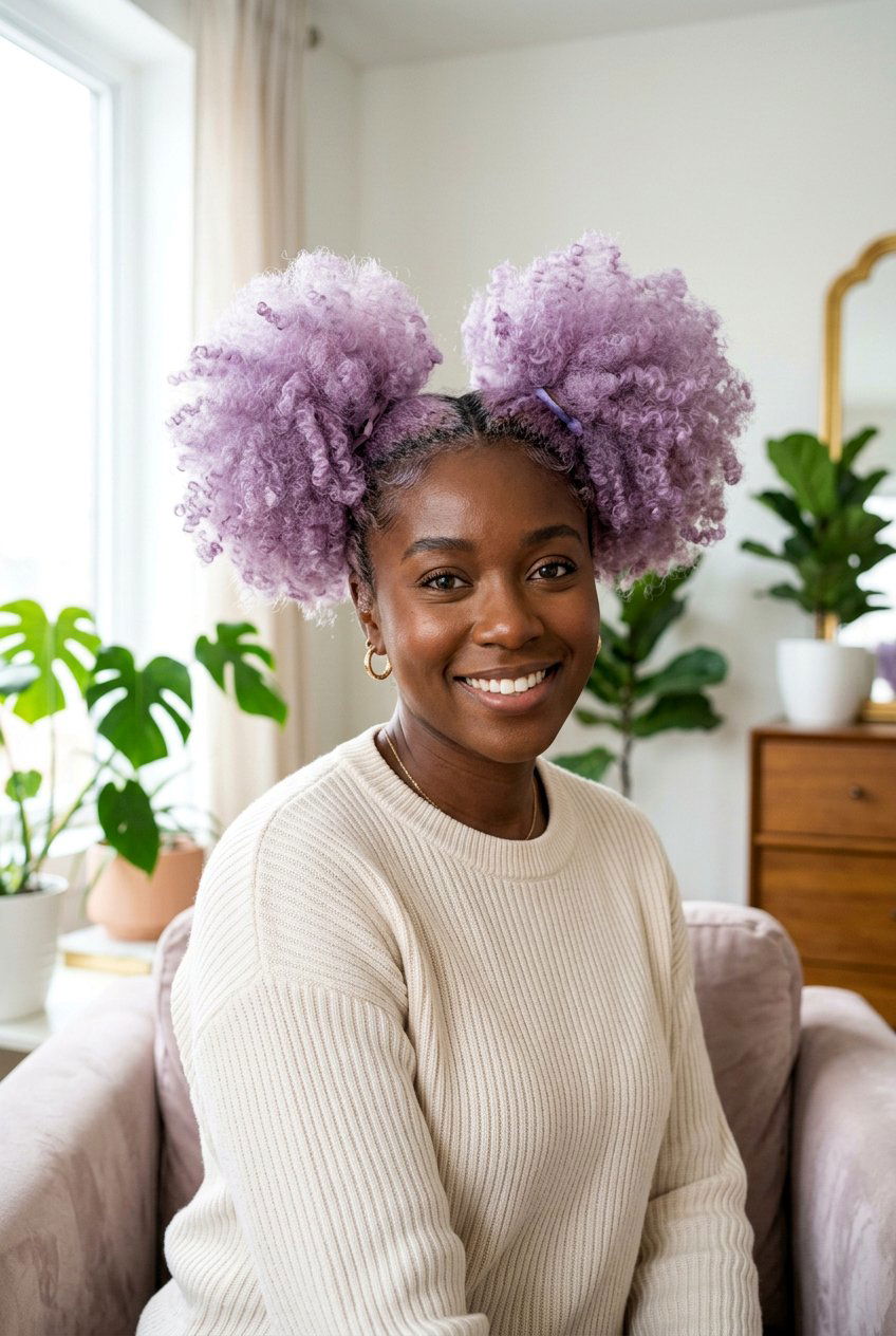 Lavender Afro Puffs - 20 black hairstyles with color - 20 black hairstyles with color