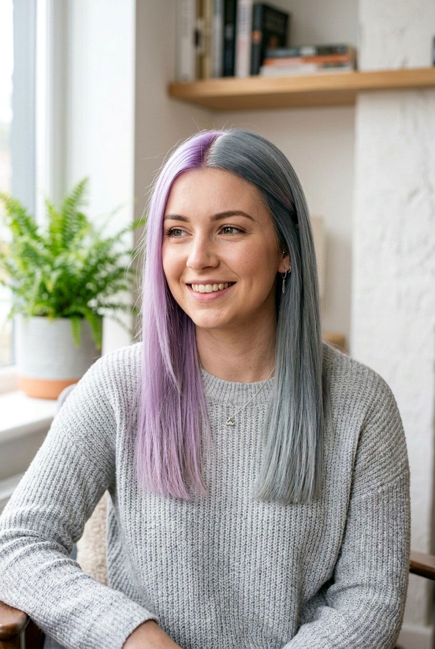 Lavender And Grey Split Dye - 20 alternative split hair color - 20 alternative split hair color