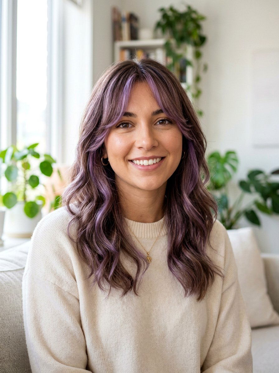 Lavender Brown Hair With FaceFraming Bangs - 20 lavender brown hair color - 20 lavender brown hair color