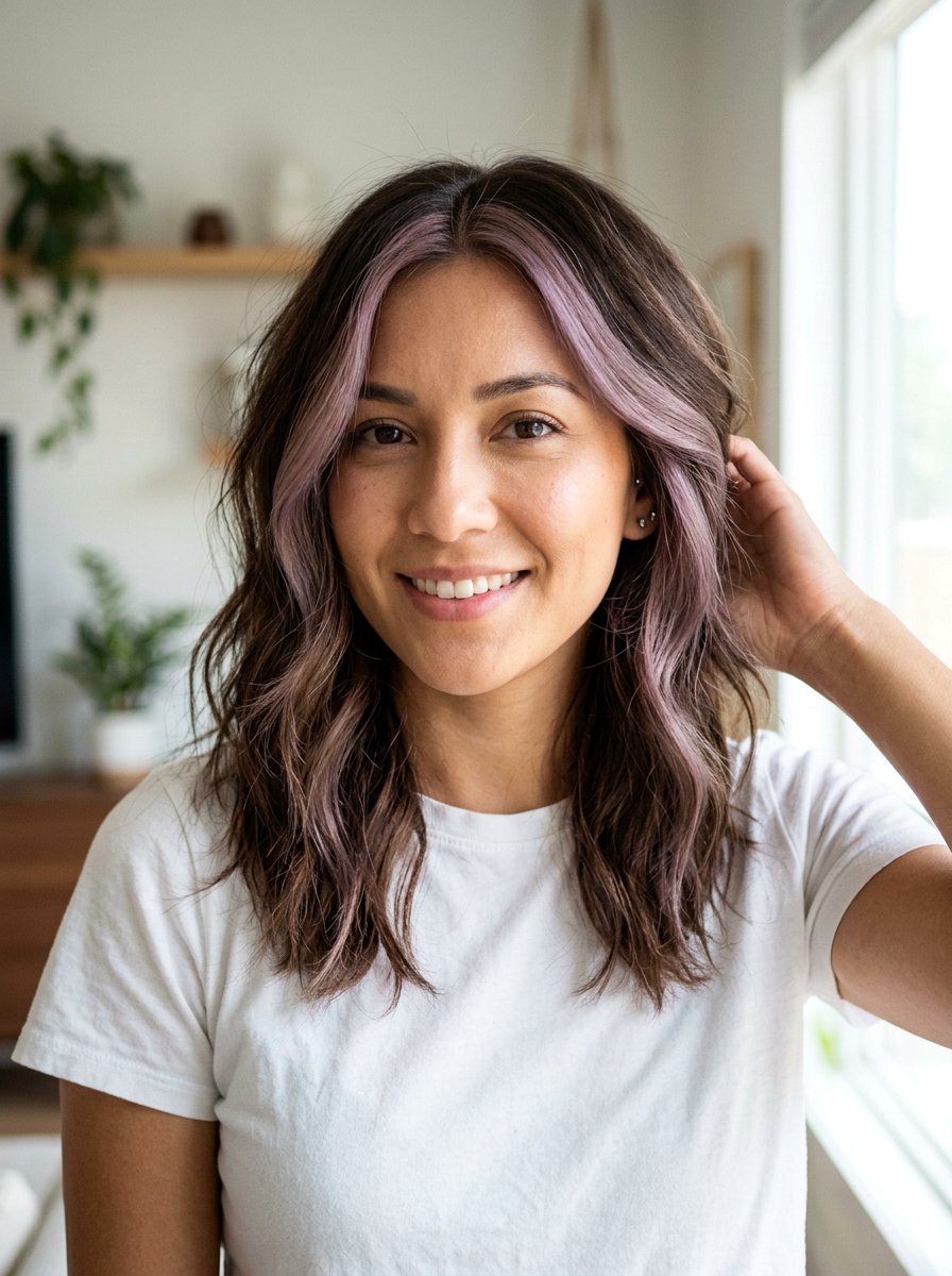 Lavender Brown Money Piece On FaceFraming Layers - 20 lavender brown hair color - 20 lavender brown hair color