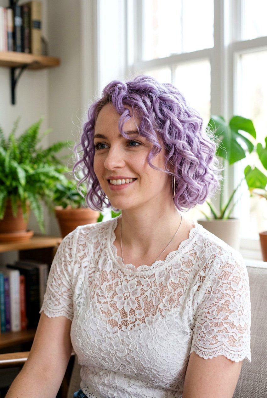 Lavender Curly Bob - 20 hair color ideas for curly bob hair - 20 hair color ideas for curly bob hair