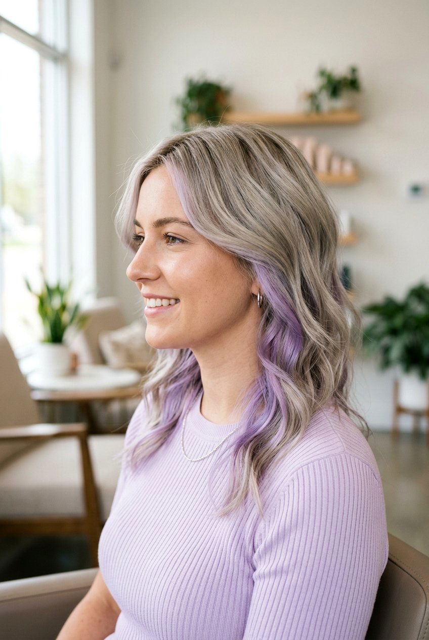 Lavender Peekaboo On Ash Blonde Hair - 20 bold peekaboo underlayer color - 20 bold peekaboo underlayer color