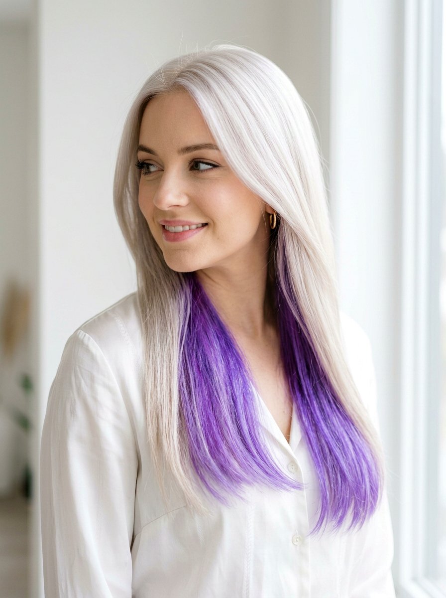 Lavender peekaboo on platinum blonde hair - 20 lavender underlayer on blonde hair - 20 lavender underlayer on blonde hair