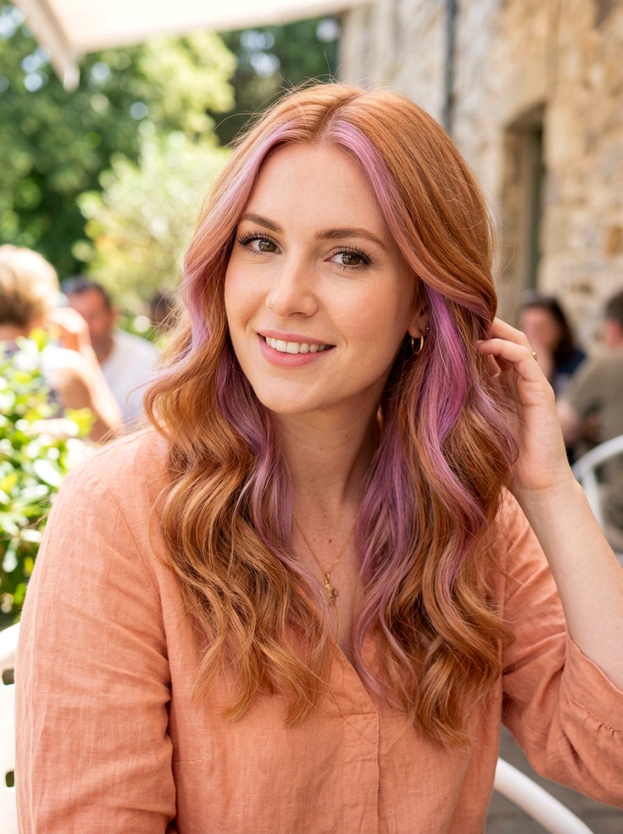 Lavender peekaboo on strawberry blonde hair - 20 lavender underlayer on blonde hair - 20 lavender underlayer on blonde hair