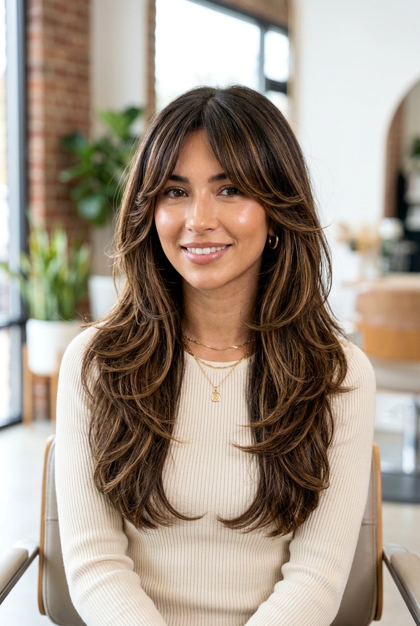 Layered 20 Step Haircut With Curtain Bangs And Face Framing - 20 step haircut with curtain bangs - 20 step haircut with curtain bangs