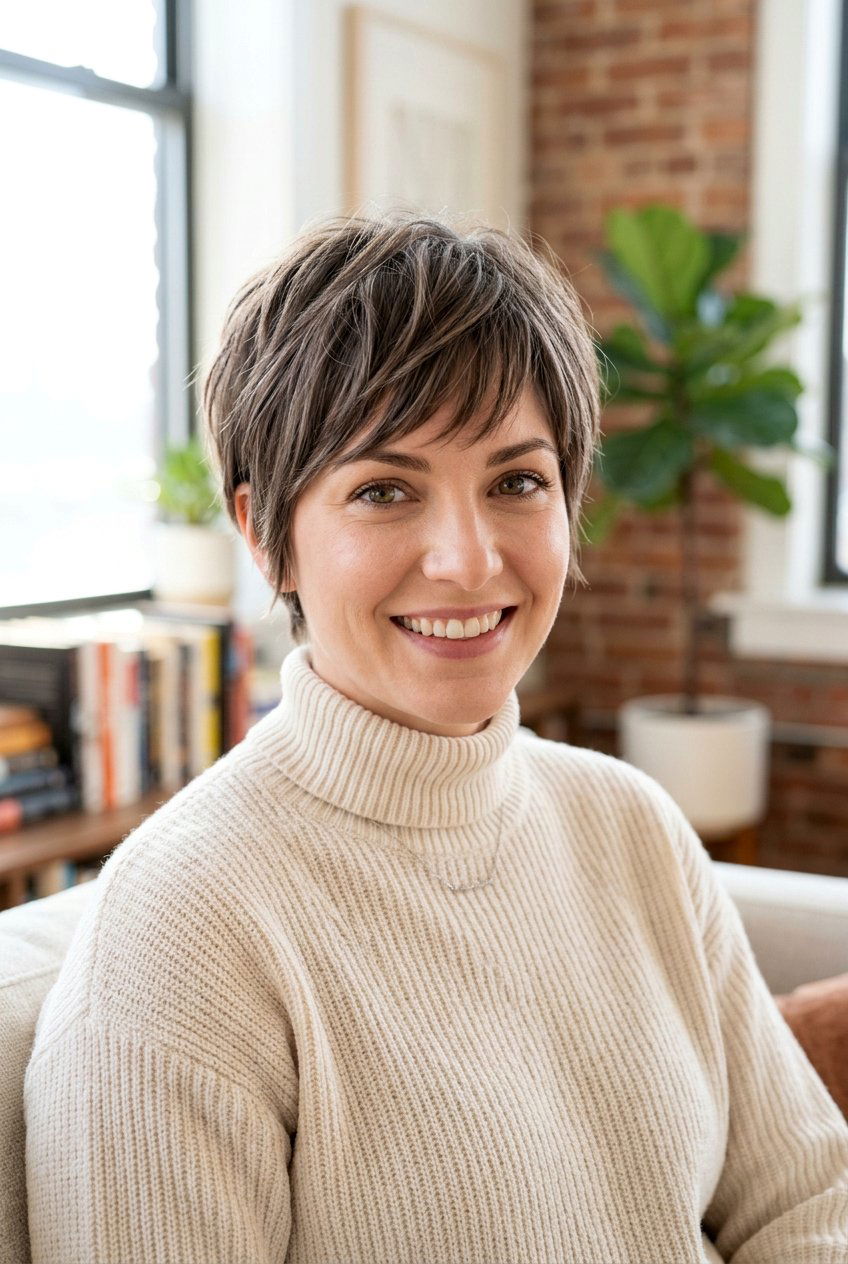 Layered Ash Brown Pixie - 20 classic pixie for mature women - 20 classic pixie for mature women